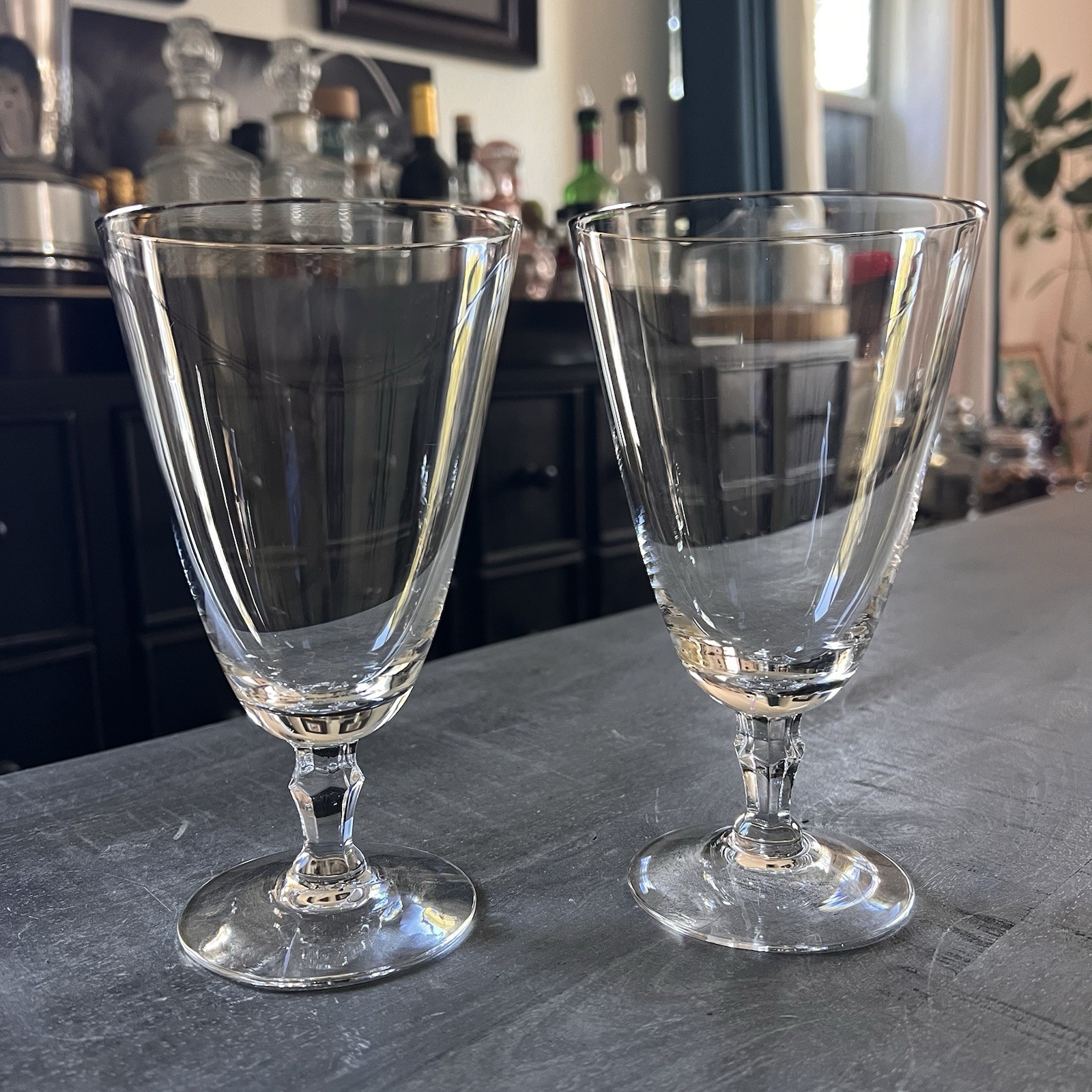 Vtg Fostoria Engagement Iced Tea Glass Platinum Trim 6 3/8” Discontinued 2 Pc