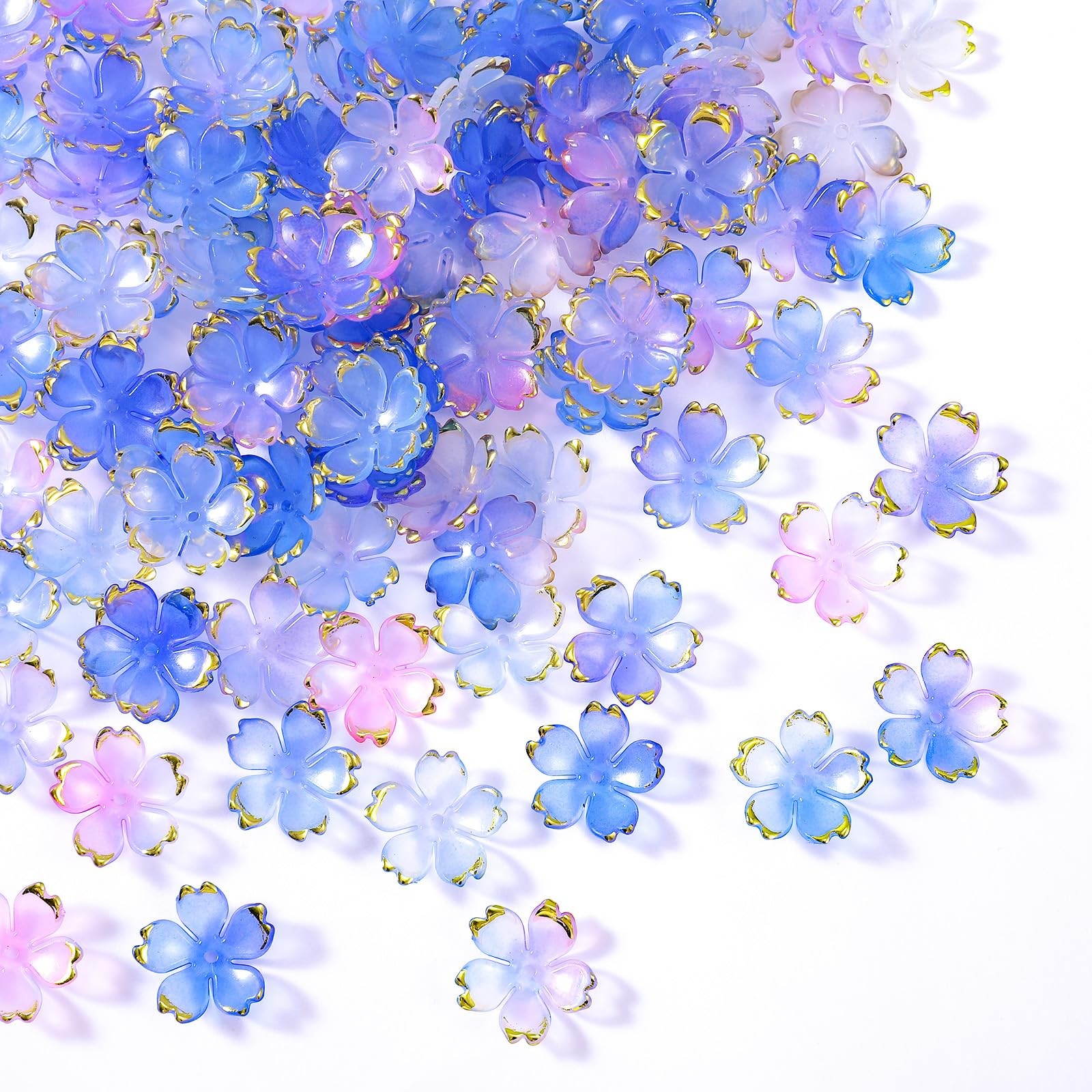 100 Pcs Flower Beads for Jewelry Making 0.75 × inches, blue,purple 