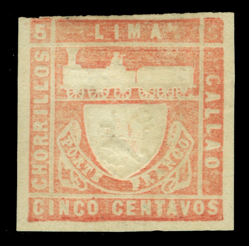 PERU 1871 Locomotive - Railways 5c light red Scott # 19 mint MH