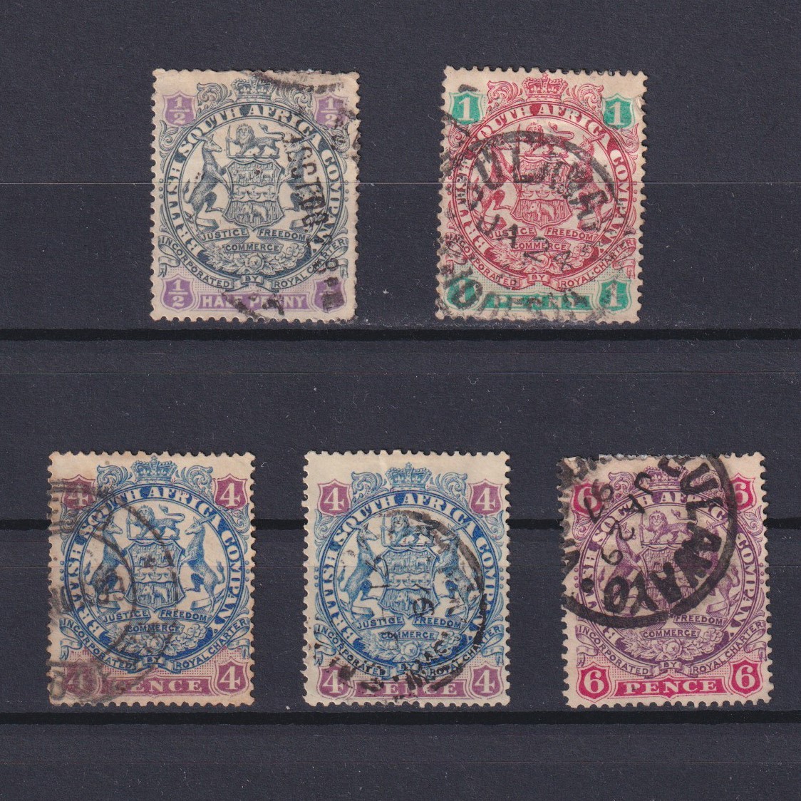 RHODESIA 1896, SG# 41-46, CV £23, Die II, part set, Used