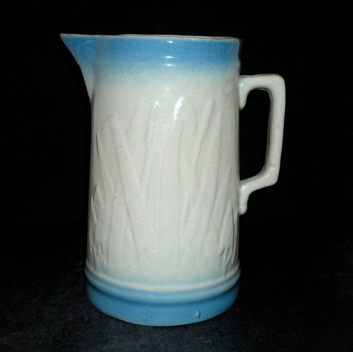 Antique 9" Blue & White Cattail Dragonfly Pitcher Western Stoneware Monmouth ILL