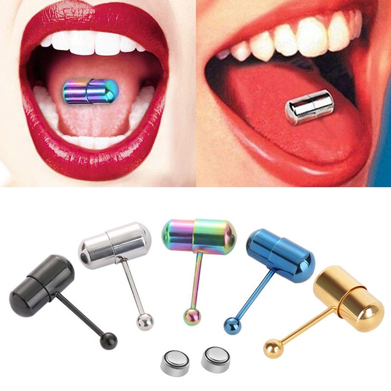 Vibrating Tongue Ring Bar Stainless Punk Women Men Stud Body Piercing Jewelry