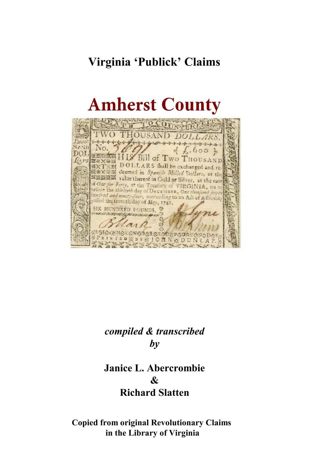 Amherst County, Virginia Revolutionary Publick Claims GENEALOGY