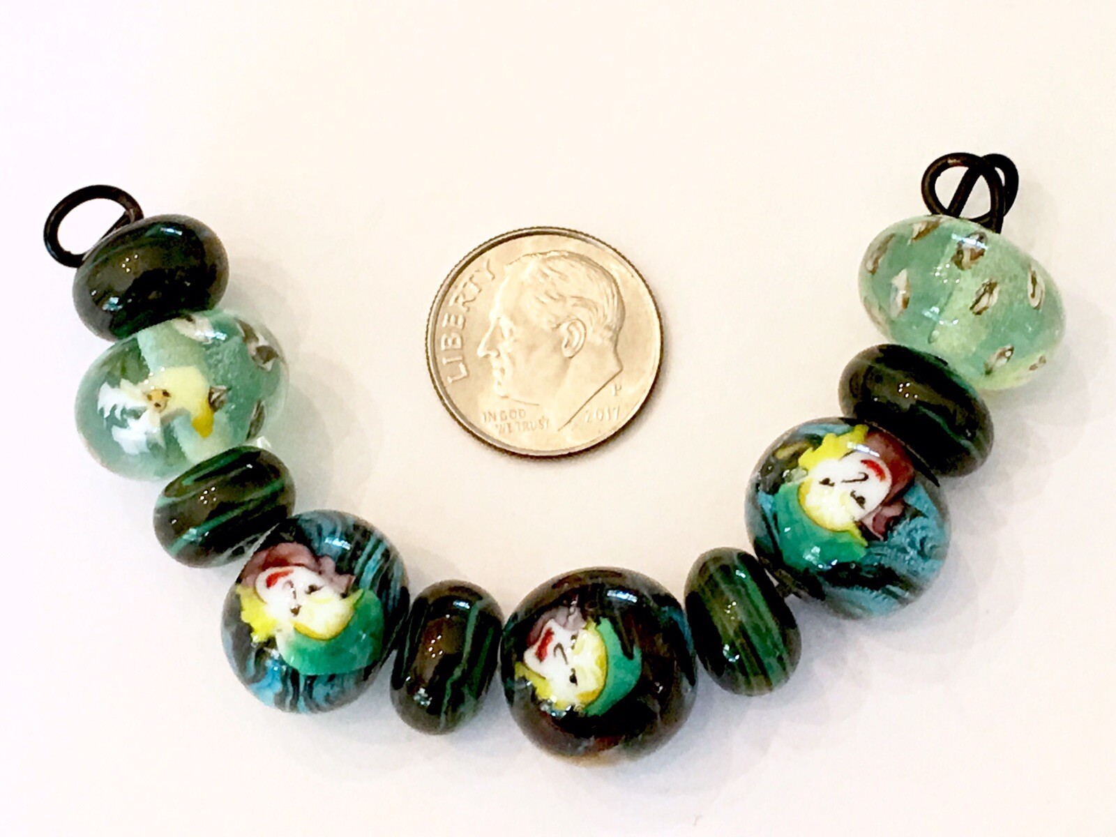 Ten (10) ~  11 mm & 15 mm ~ Portrait Handmade Lampwork Art Glass Beads