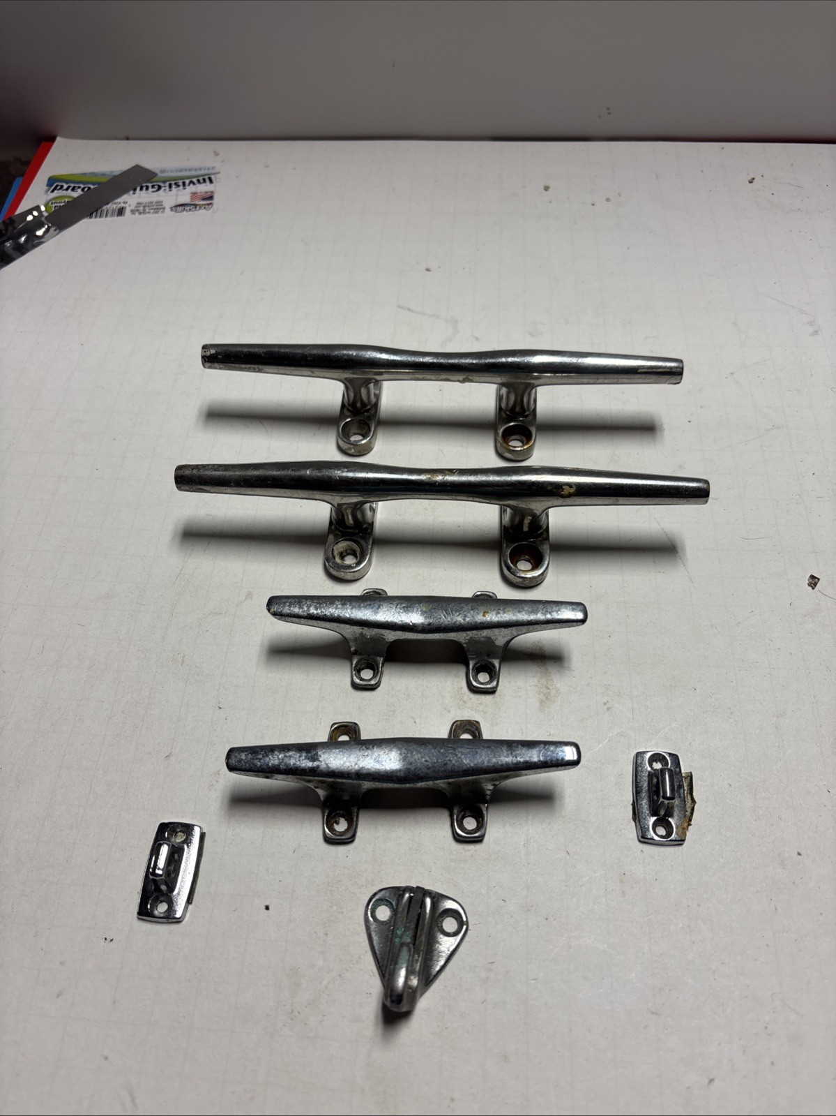 2 Pair of Antique Vintage Chrome Finish Brass / StainlesBoat Cleats & Hook