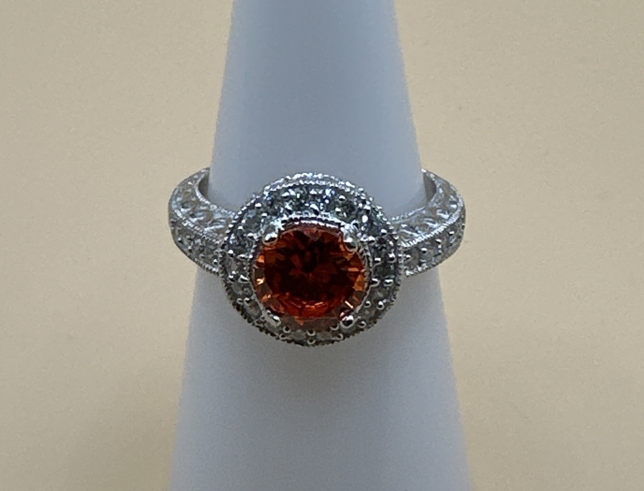 Elegant 925 Sterling Silver Orange & Clear Sparkly CZ Ring/Size 6
