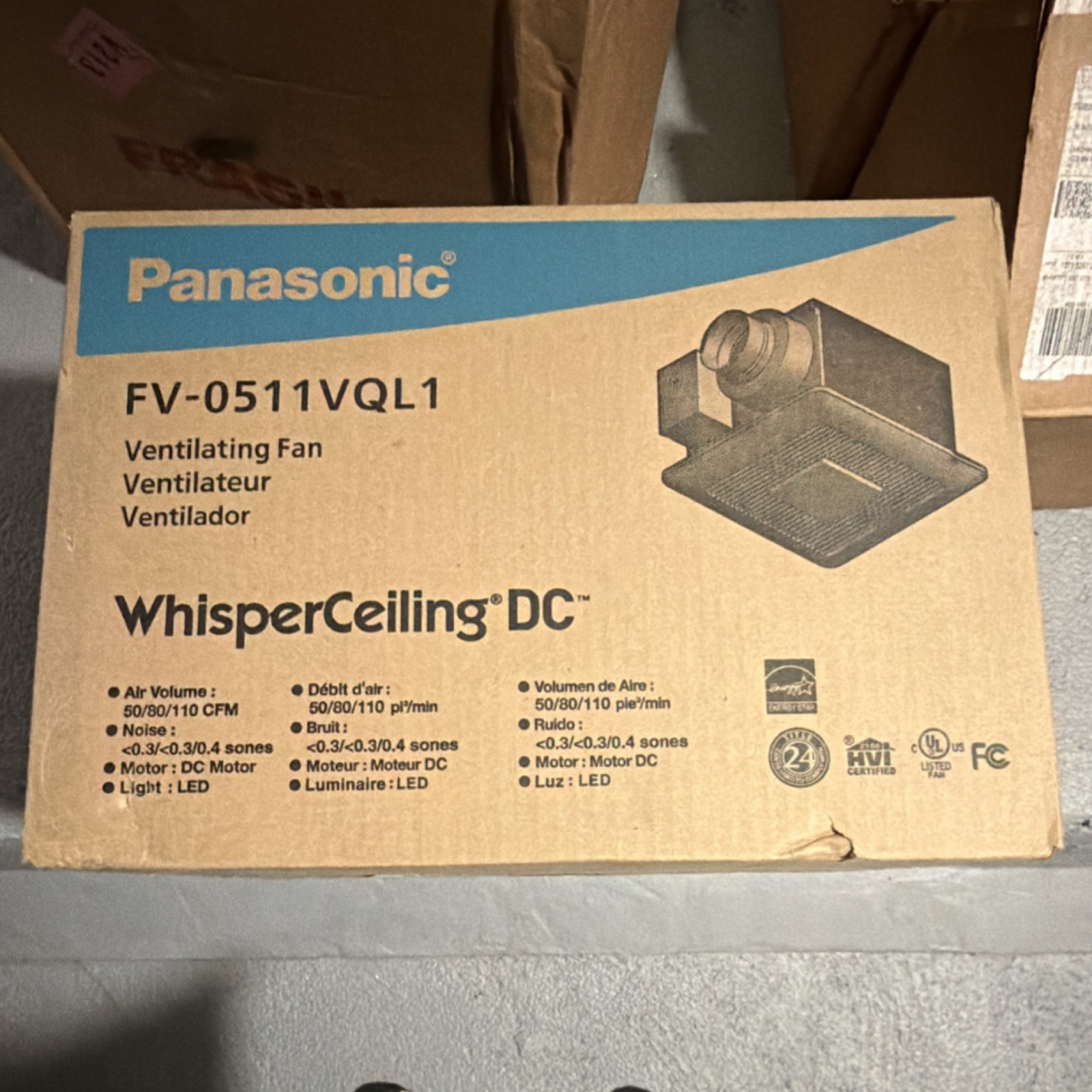 Panasonic FV-0511VQL1 Brown Ventilating Exhaust Fan LED Light DC Motor Electric