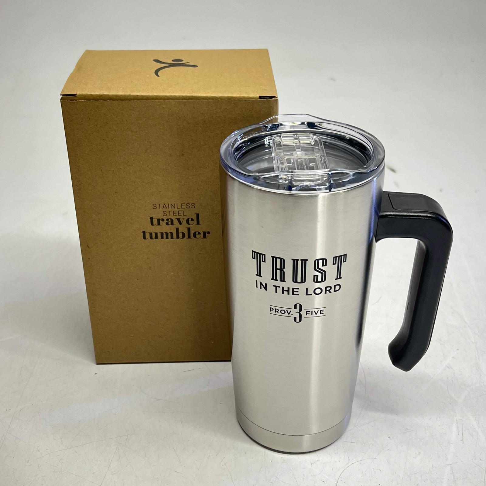 CHRISTIAN ART GIFTS Psalm 3:5 Travel Mug with Handle 18 fl oz Silver SMUG329