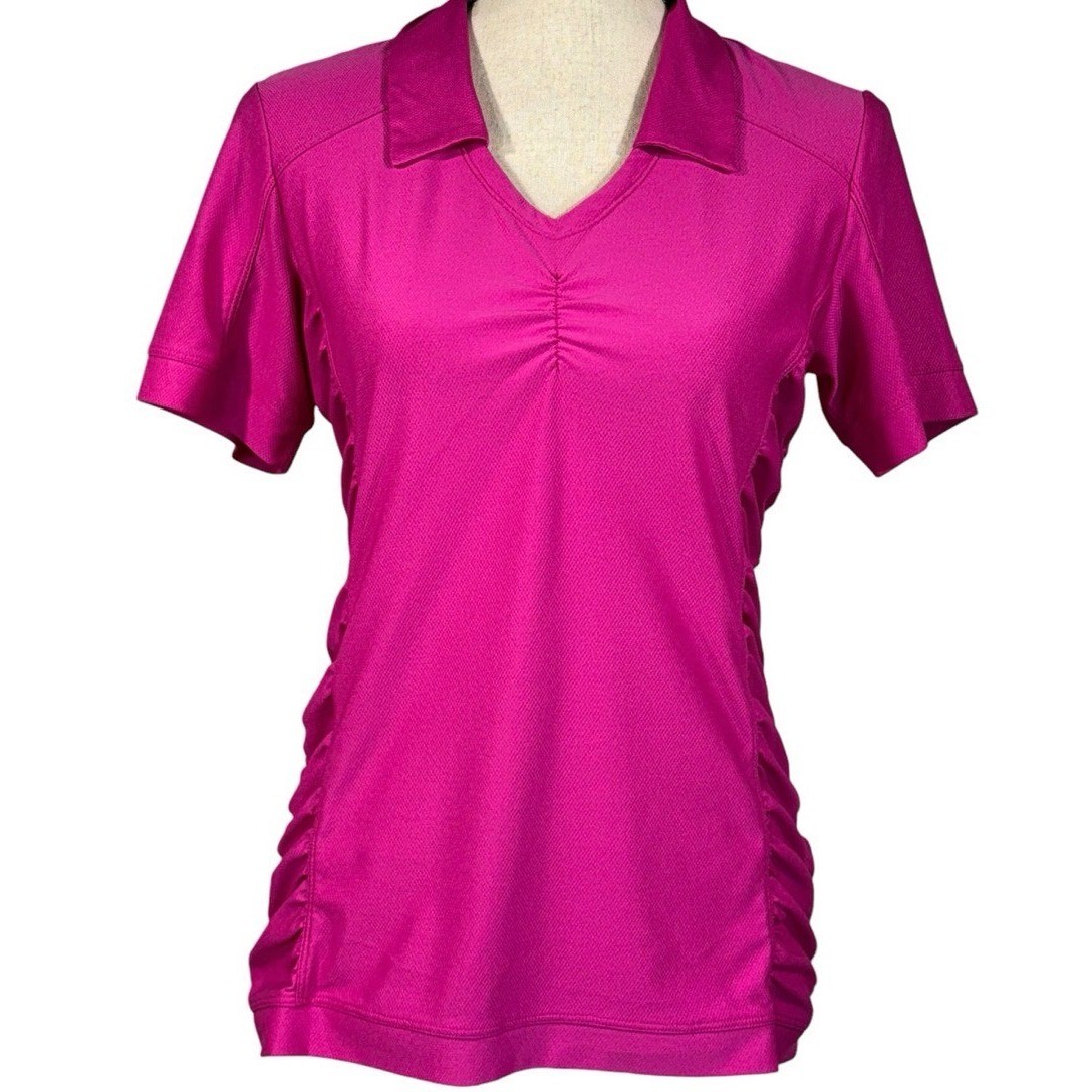 Athleta Birdie Ruched Performance Polo Top Pink Small Tall ST Golf Tennis