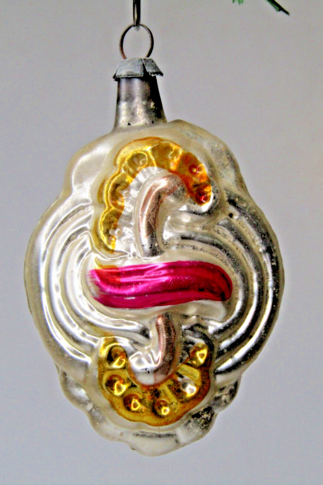 Vintage Blown Glass Outdent SWIRL Dollar Embossed Christmas Ornament Germany