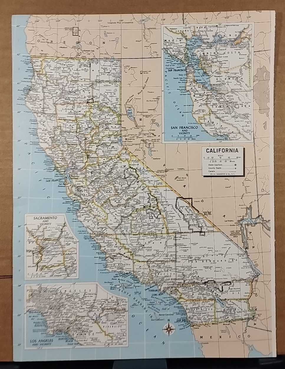 1973 Vintage CALIFORNIA Atlas Map MCM Hammond Medallion World Atlas