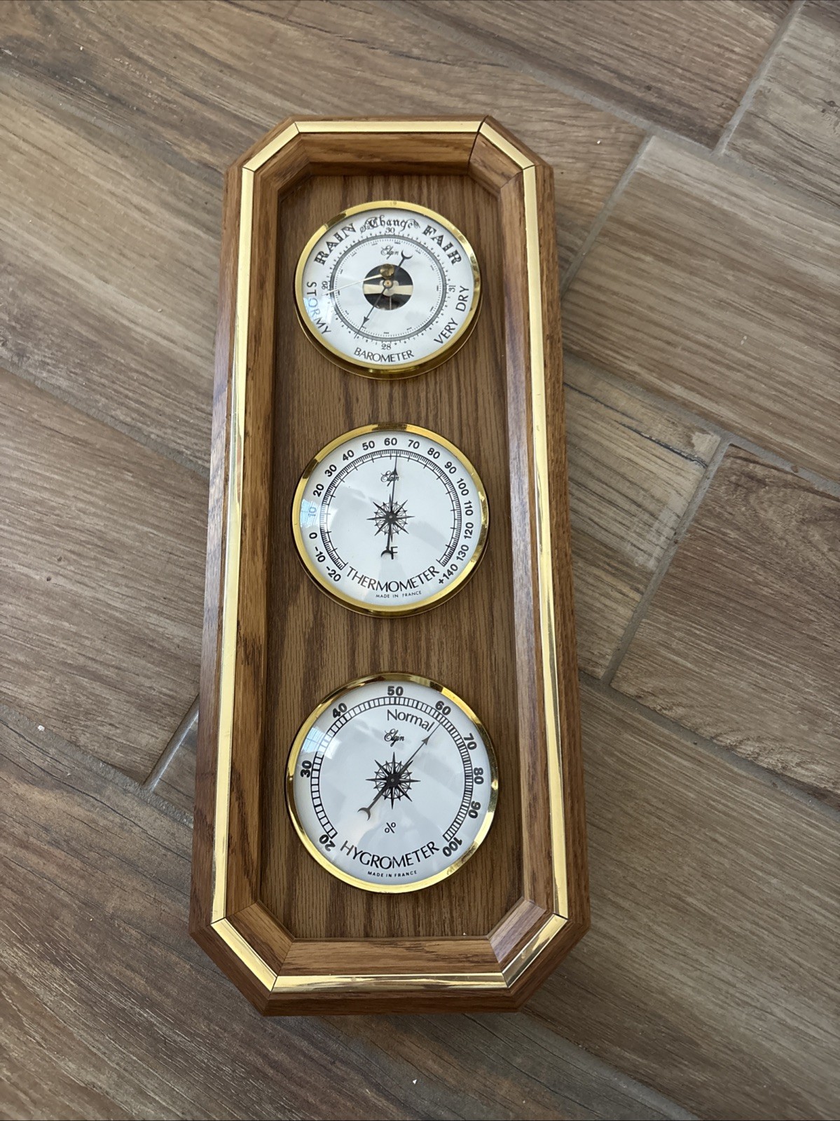 Vintage Elgin Weather Station Temperature Hygrometer & Barometer Forecaster 17"