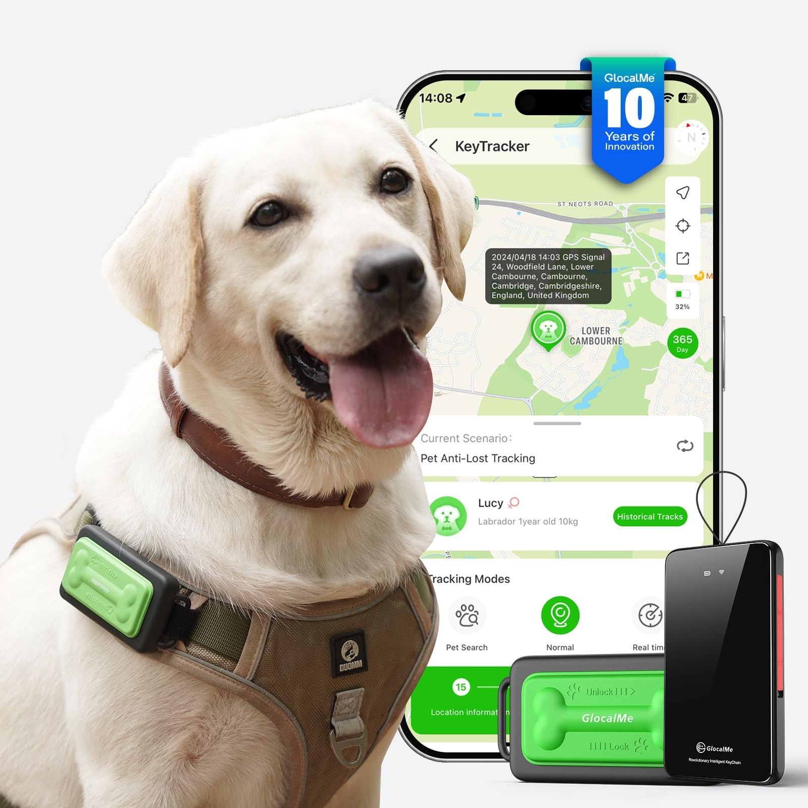 GlocalMe KeyTracker GPS Tracker for Dogs, Global Unlimited Range Pet Tracker ...