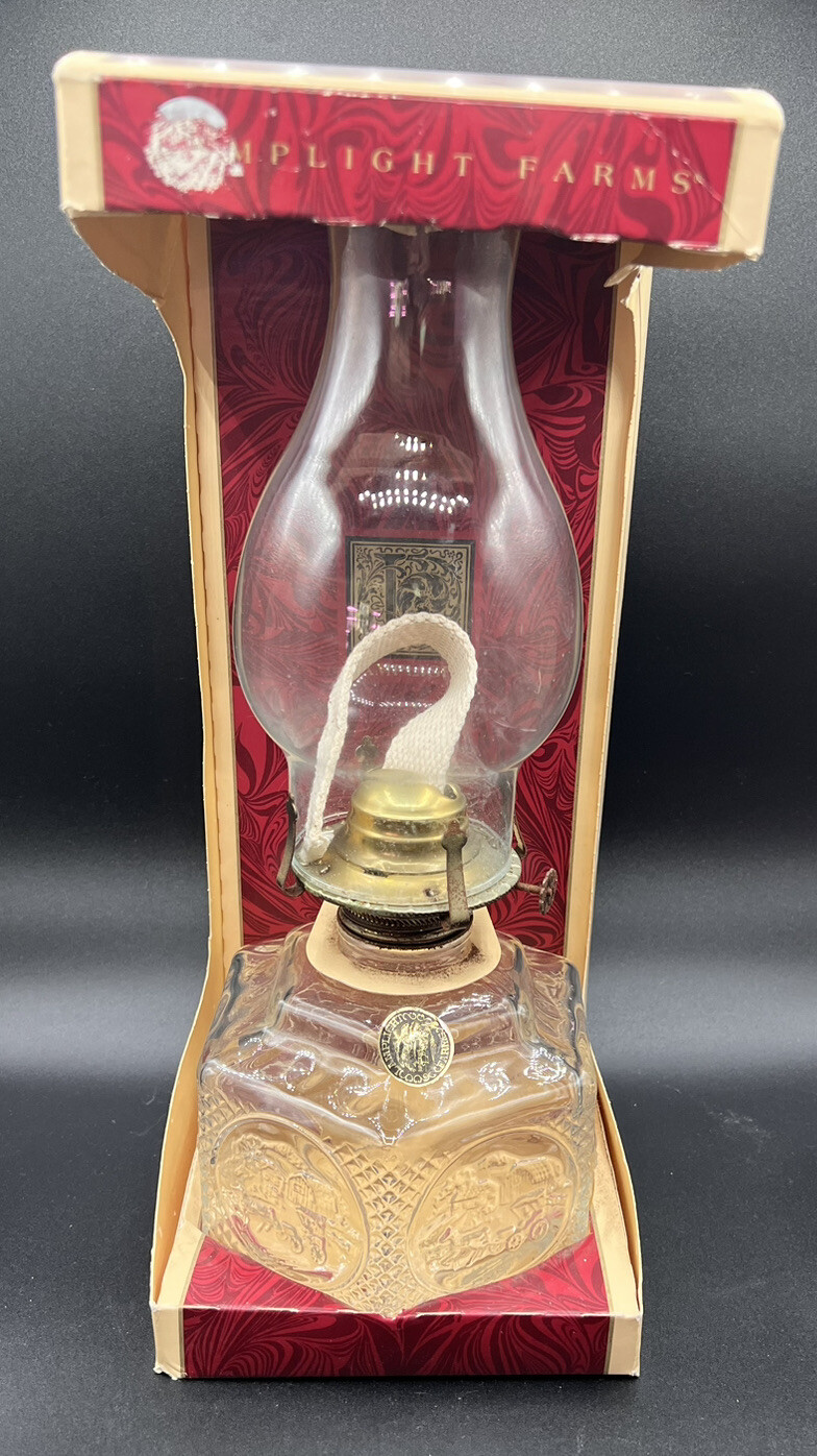 LAMPLIGHT FARMS-Oil Lamp Lamplight Farms Crystal  Etched Glass-Never Used!