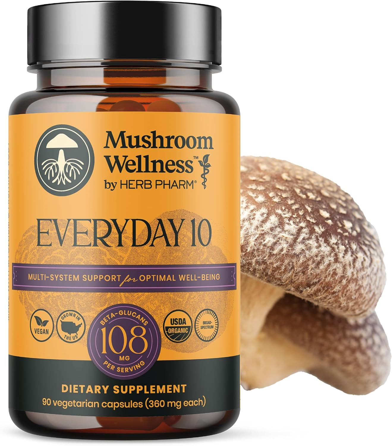 Mushroom Wellness Everyday 10: Organic 10-In-1 Mushroom Capsules with Lion'S Man