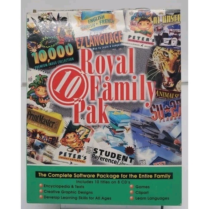 Royal 10 Family Pak PC CD ROM Big Box Vintage 1997 Windows 95 Games Software
