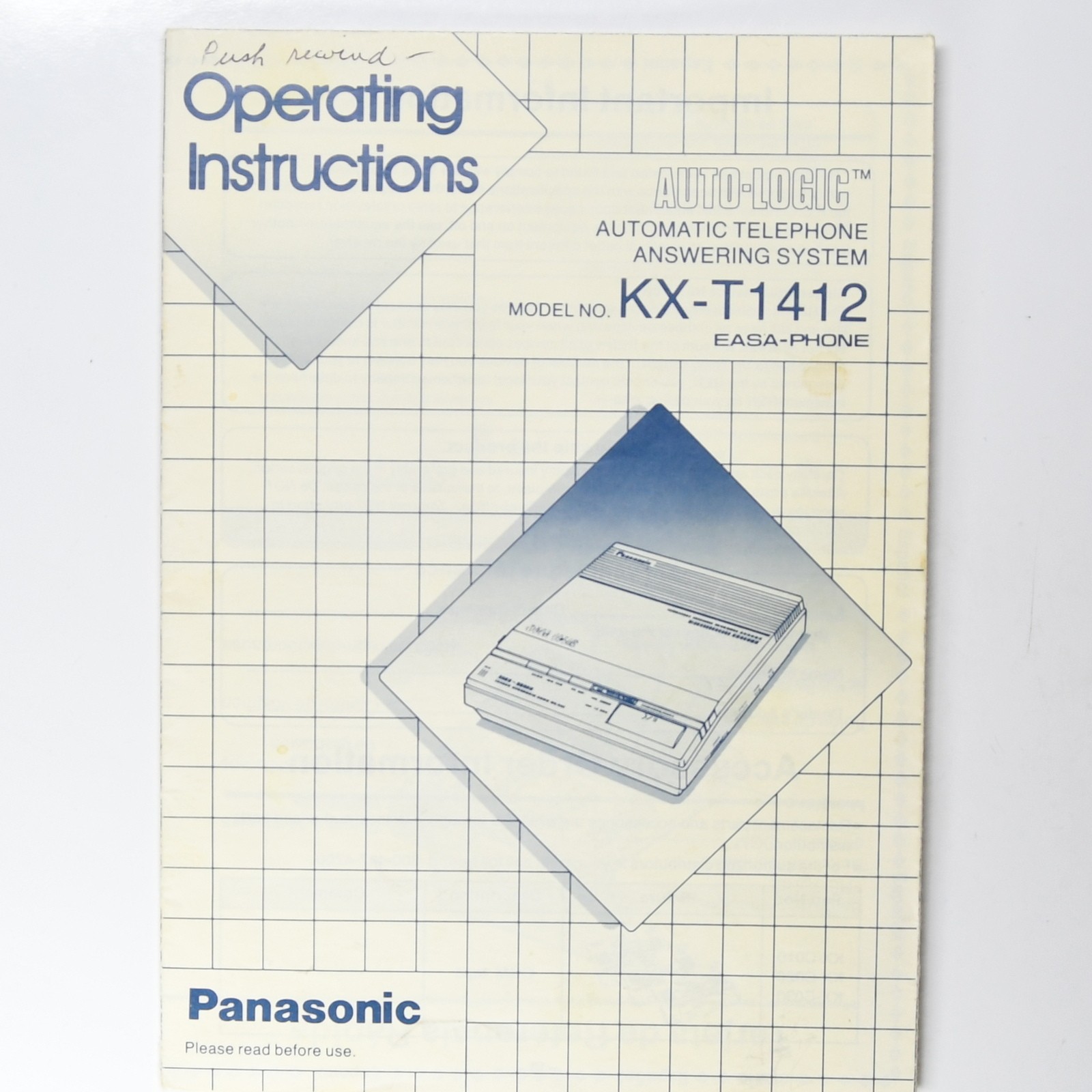 Operating instructions for Panasonic Auto-Logic Answering System KX-T1412