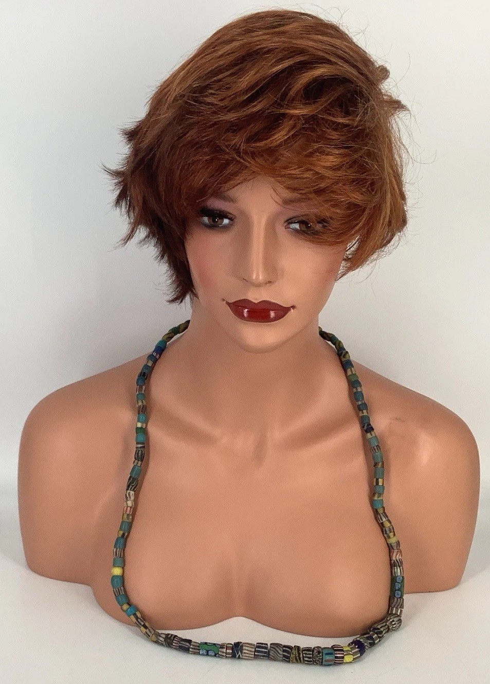 Antique African Trade Bead Mixed Beads Hand Made & Painted Beaded Necklace 34”