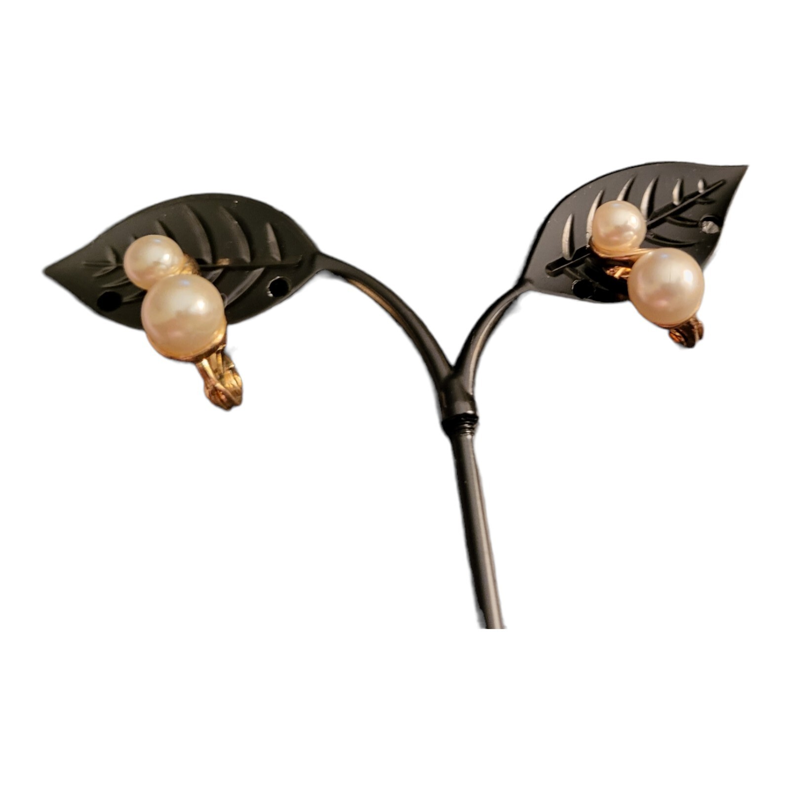 Vintage NWH Clip On Earrings Gold Tone & Faux Pearl 