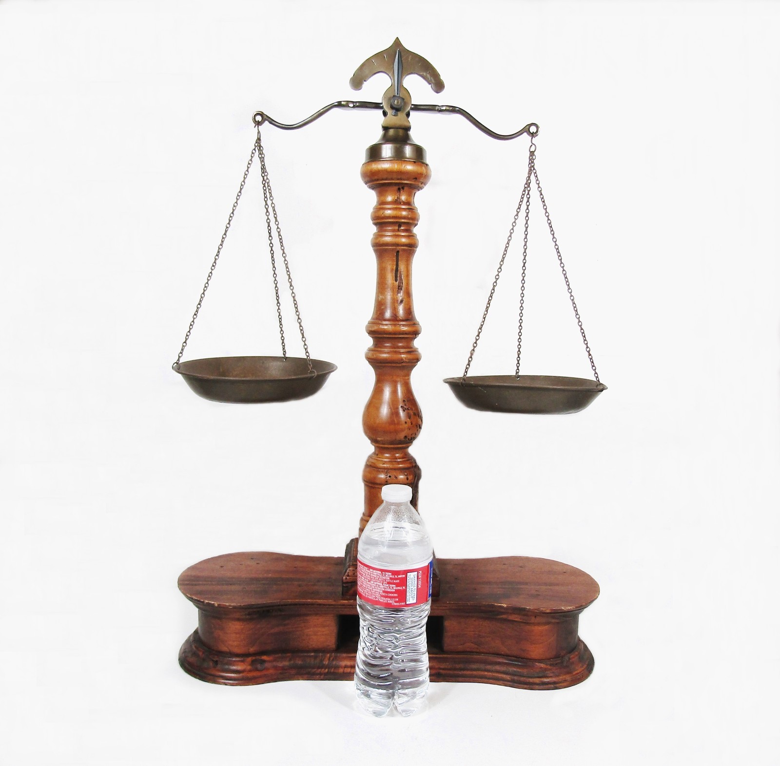 Vintage Brass Balance Scale 24” Turned Wood Base Apothecary Library Decor