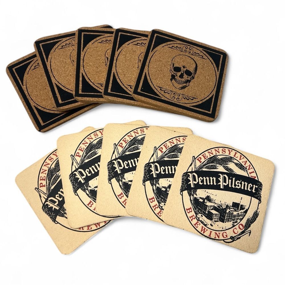 2 Sets of Coasters Skeleton Cork Penn Pilsner Pennsylvania Brewing Co Pulpboard