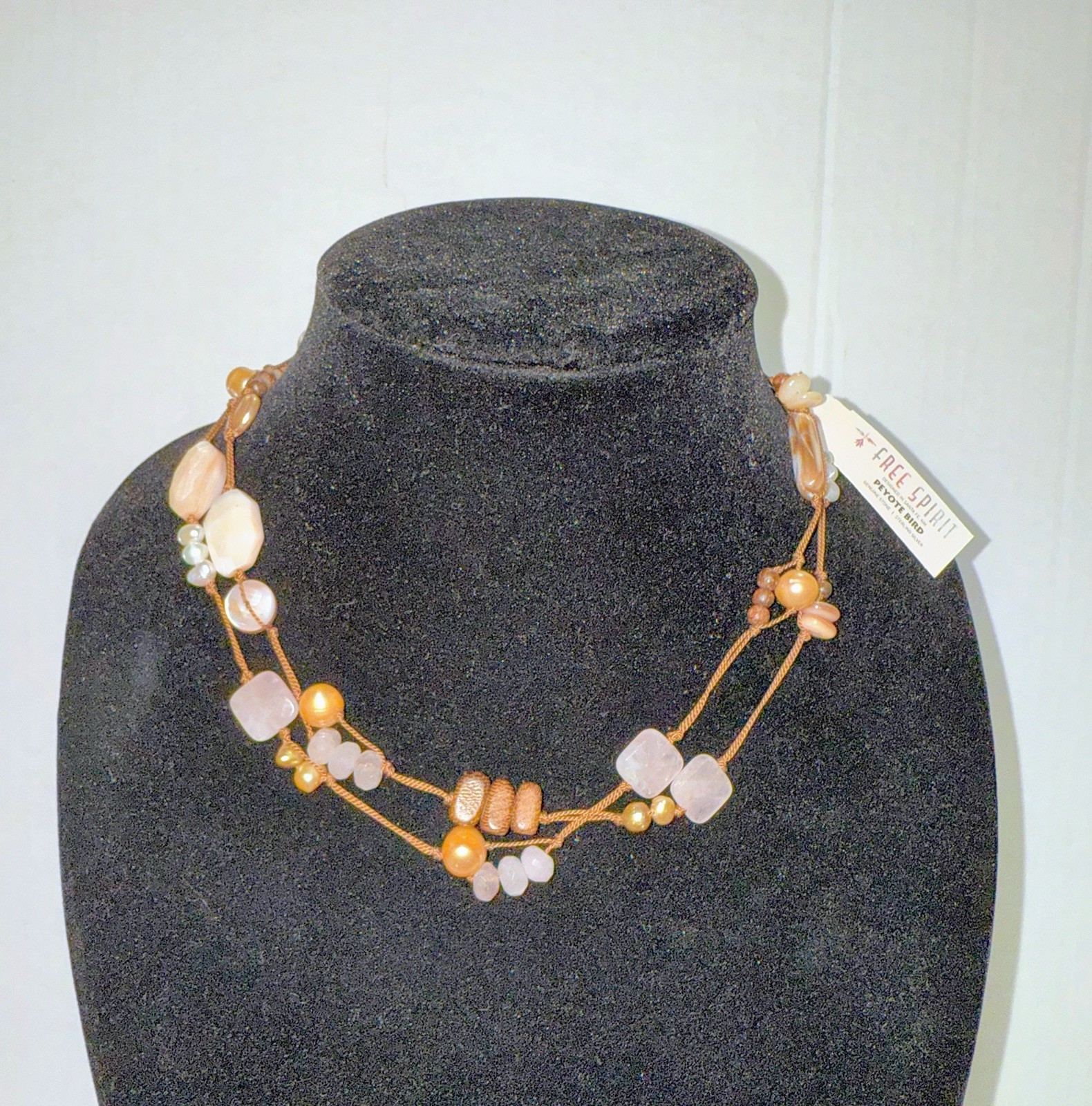 Peyote Bird Necklace 18in Artisan Genuine Stones & Sterling Silver Clasp Boho