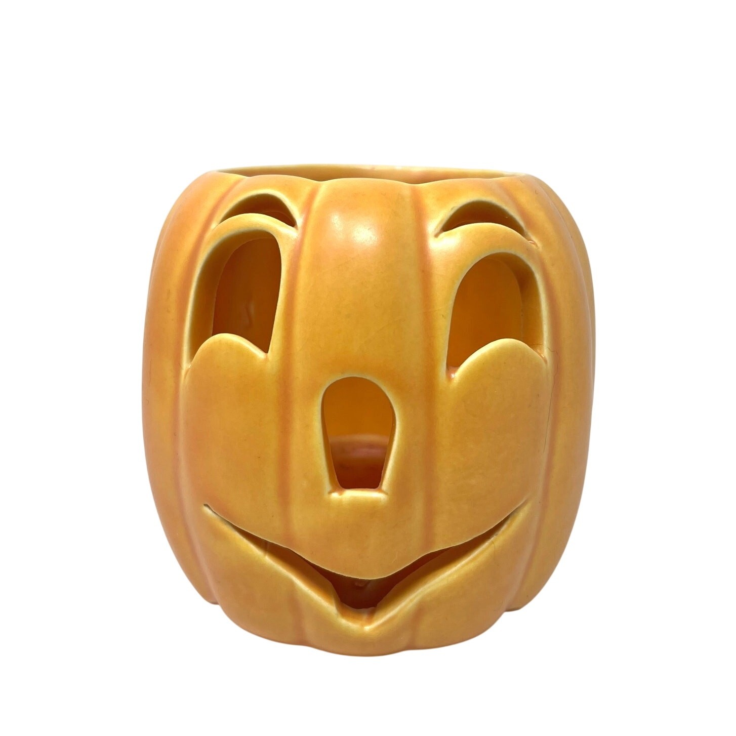 Haeger Pottery Pumpkin Candle Holder Halloween Jack O Lantern 4x4 1/2" USA 400