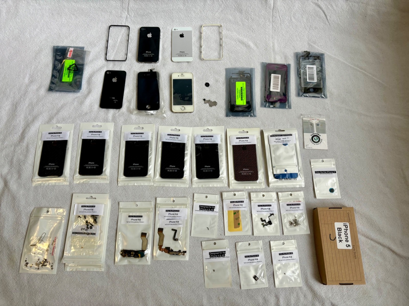 Iphone 4 LOT custom pieces carbon fiber, red, purple, blue, white.