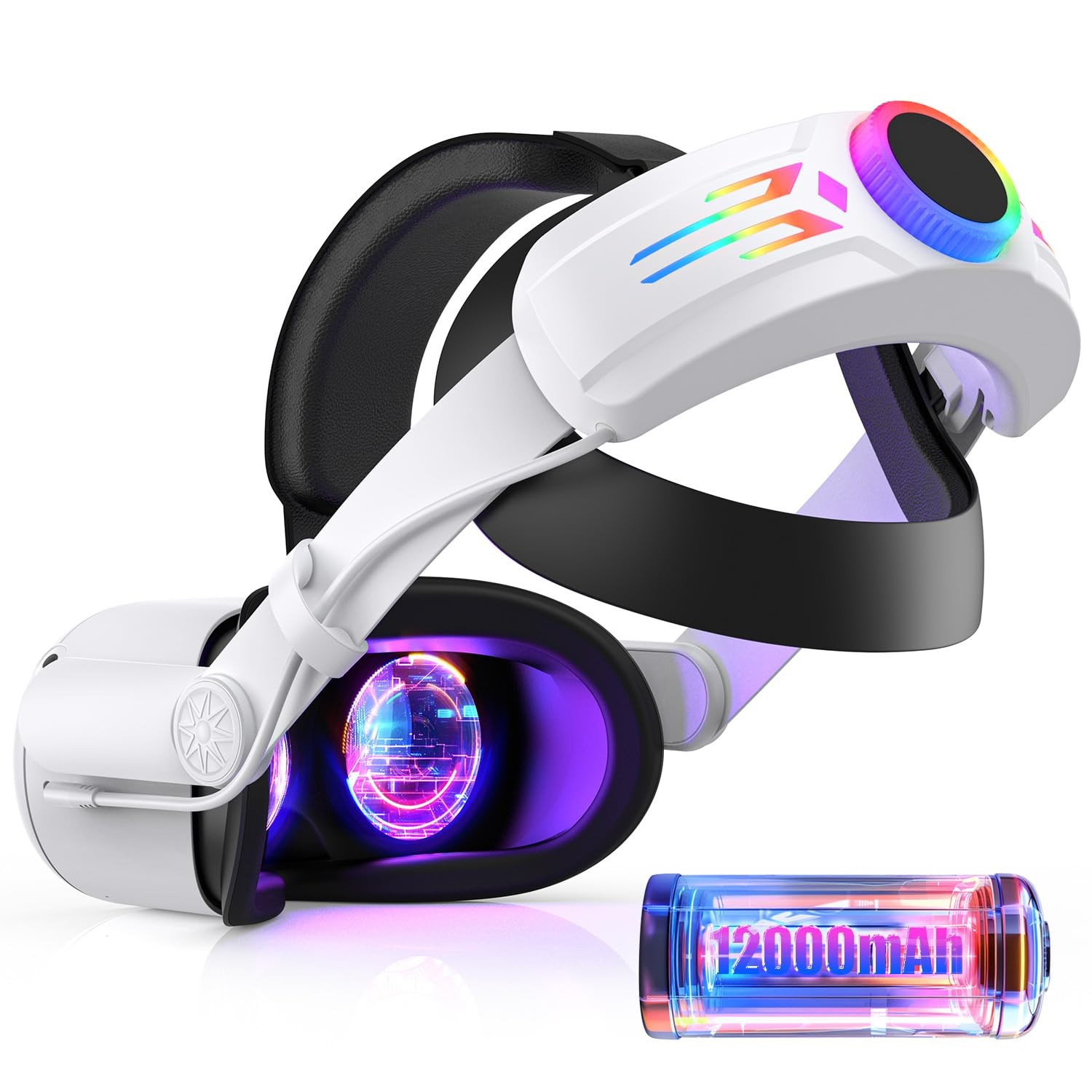 Head Strap with 12000mAh Battery Pack RGB 8 Hrs Playtime Oculus Quest 2 Meta