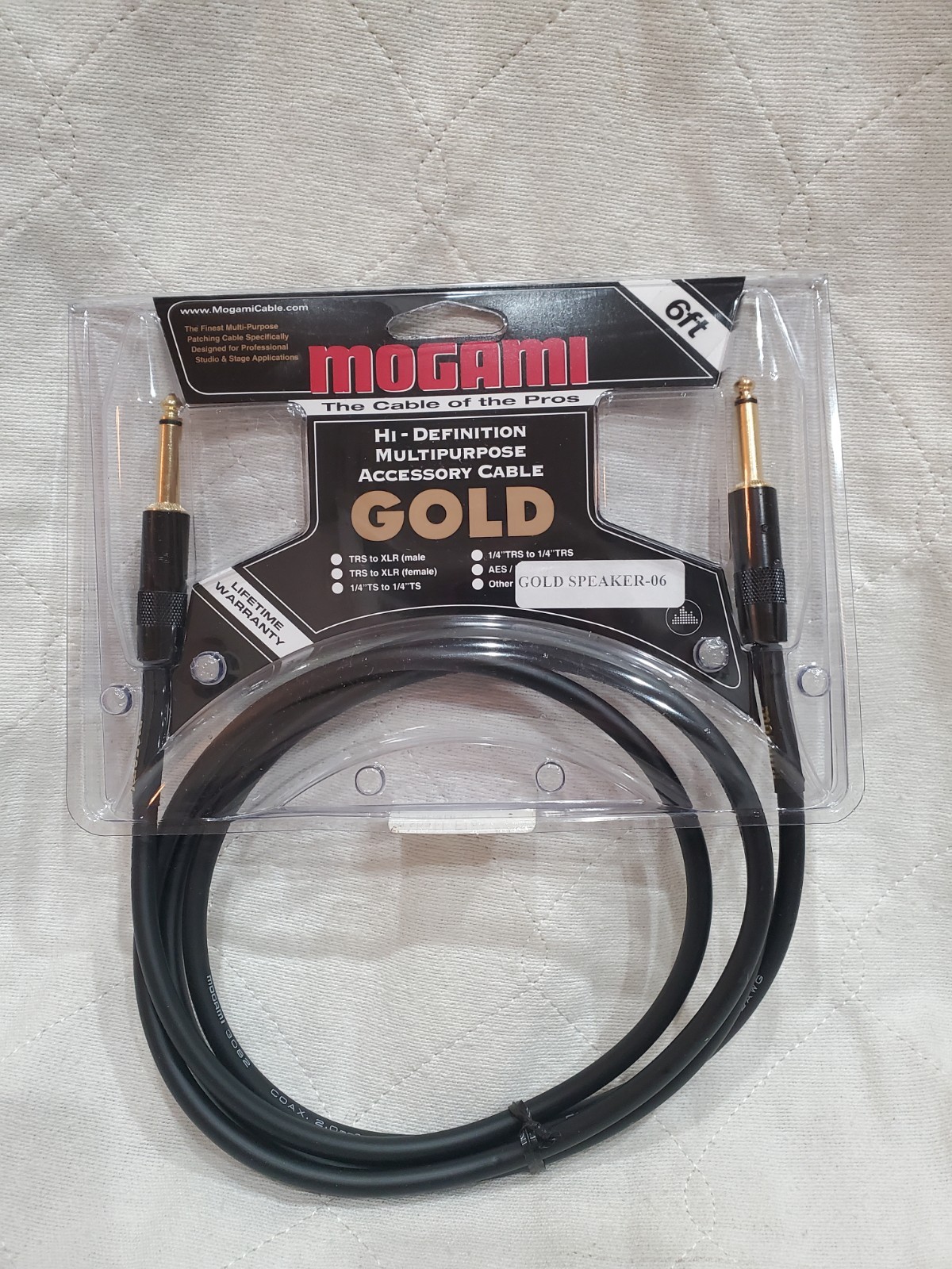 Mogami GOLD SPEAKER-06 Speaker Cable 1/4 inch TS to 1/4 inch - 6 foot
