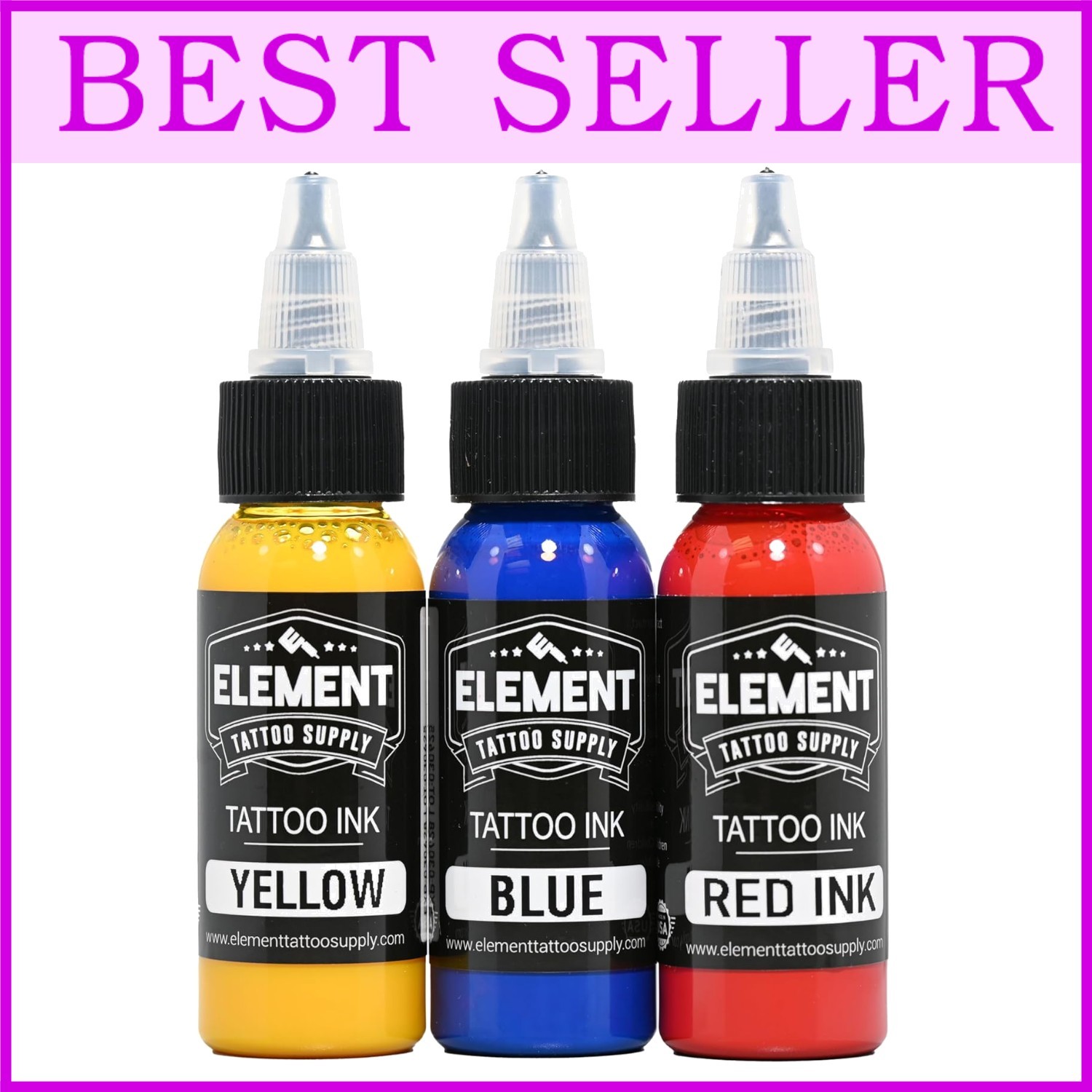 Professional Tattoo Ink Set - Red, Yellow, Blue 1oz Bottles