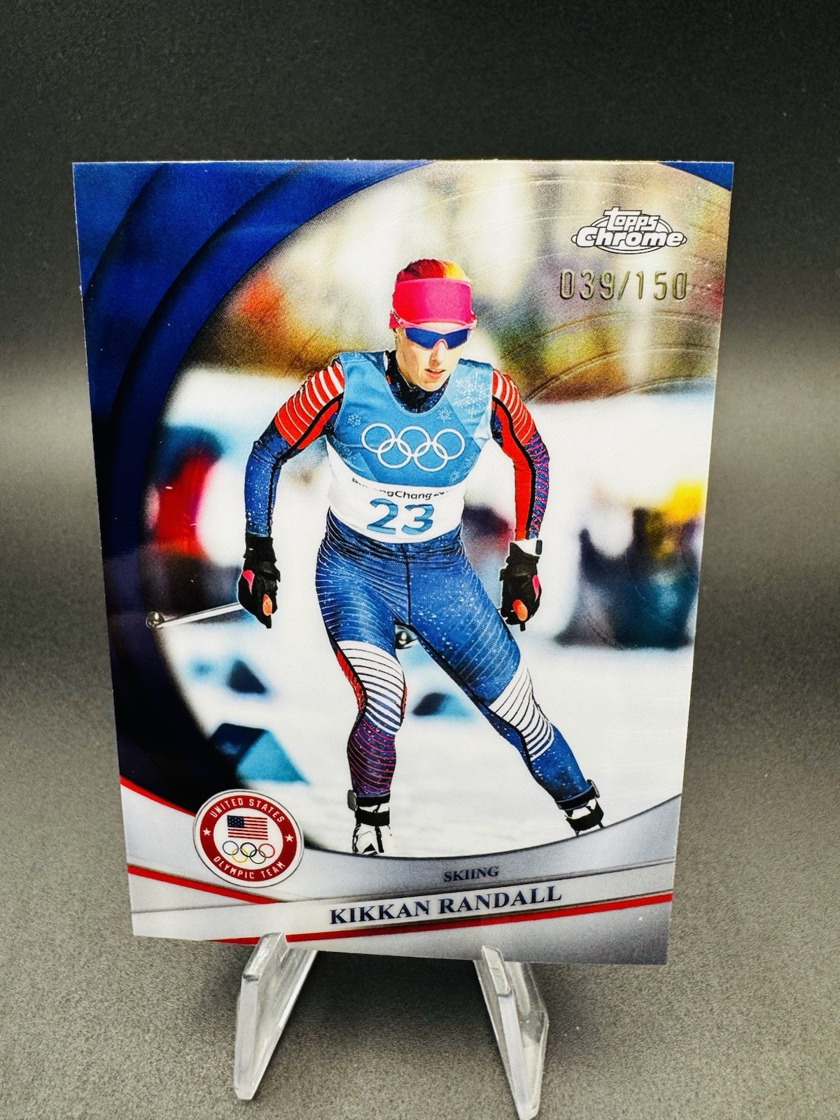 2026 Topps Chrome U.S. Winter Olympics #71 Kikkan Randall Blue Refractor #/150