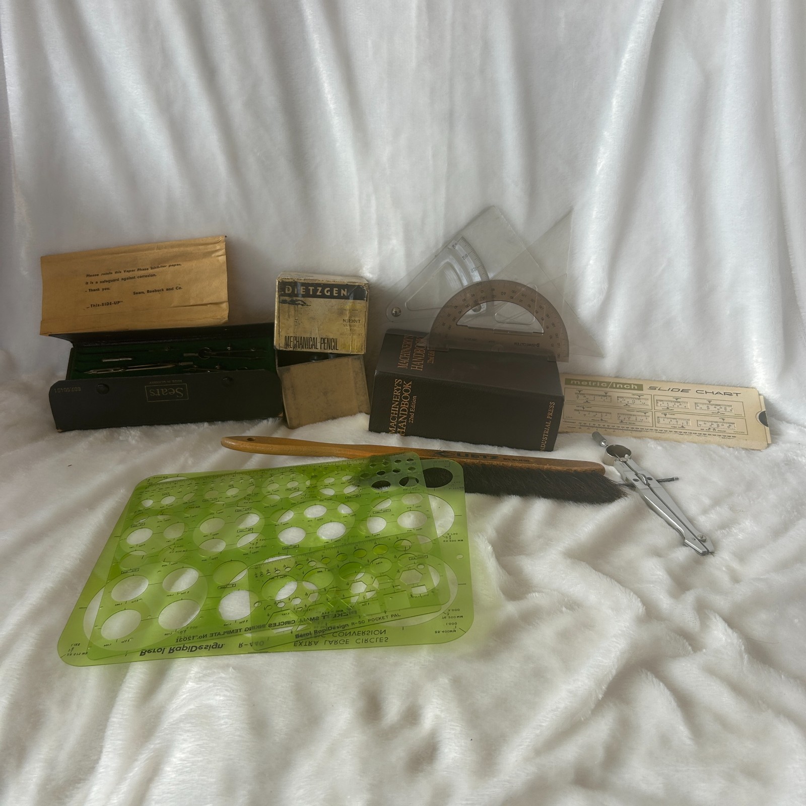 VINTAGE Machinist Tool Lot Drafting Supplies Engineering Compass Calipers Lietz