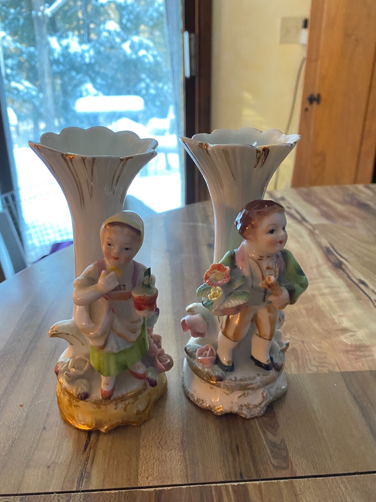 Victorian Matching Children Ceramic Scalloped Vase 5 3/4"T Vintage