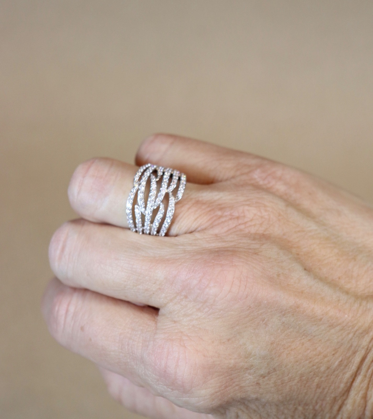 925 Sterling Silver Criss Cross Crossover Cocktail Ring Size 7 Signed F