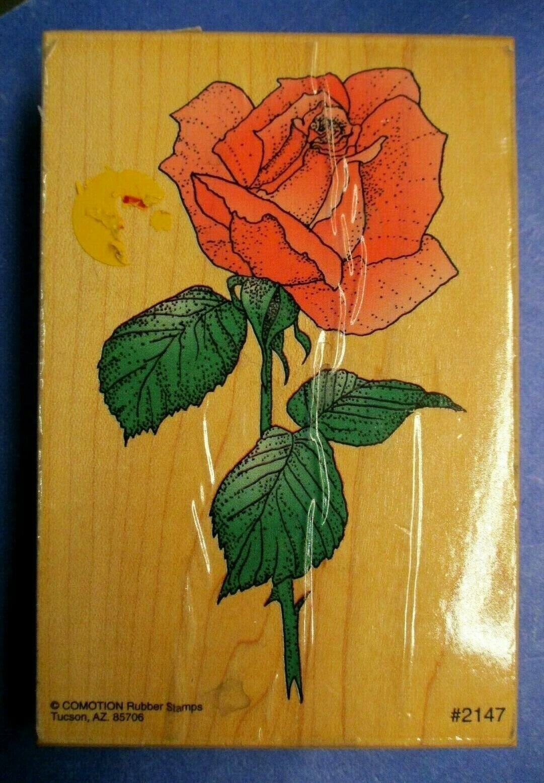 JUMBO ROSE COMOTION RUBBER STAMP WOOD MOUNTED 2147