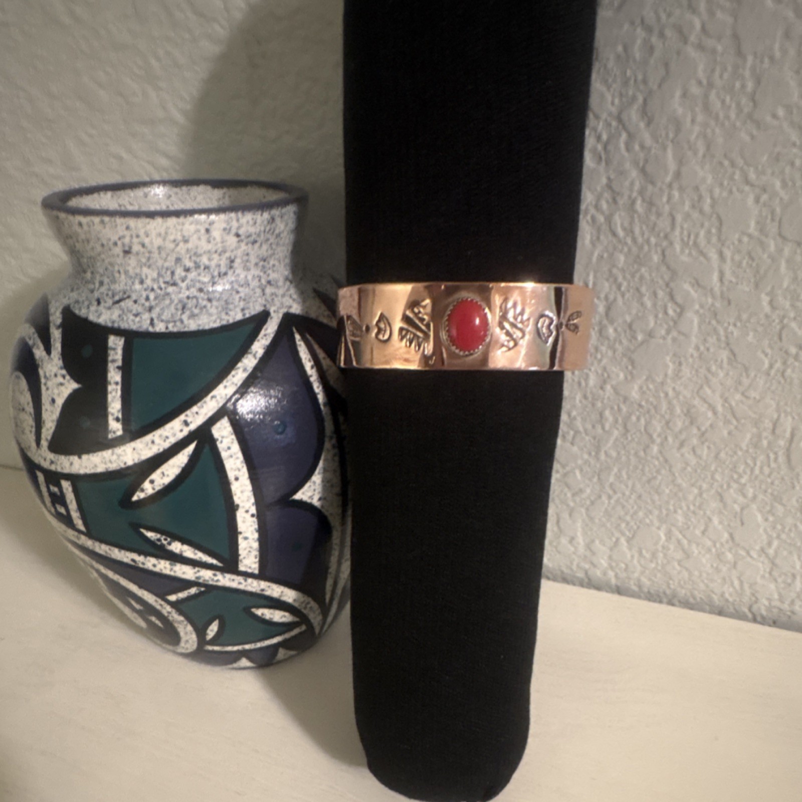 Native American Copper Cuff  with Apple Red Coral Handmade Michelle Cadman