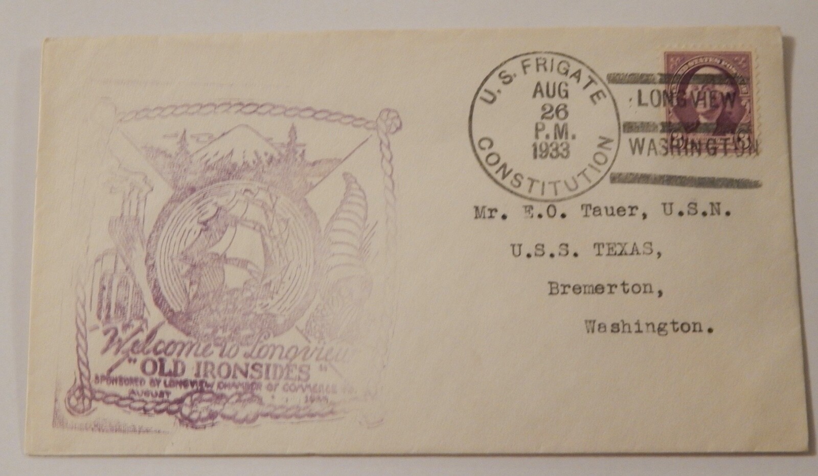 USS Constitution frigate "Old Ironsides" August 26 1933 Longview Washington