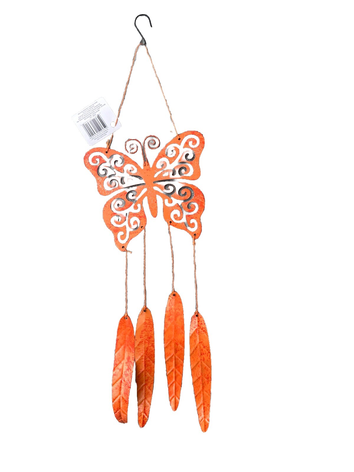 Butterfly Wind Chime Orange Home Garden Yard Decor 22” Hook To Bottom Greenbrier