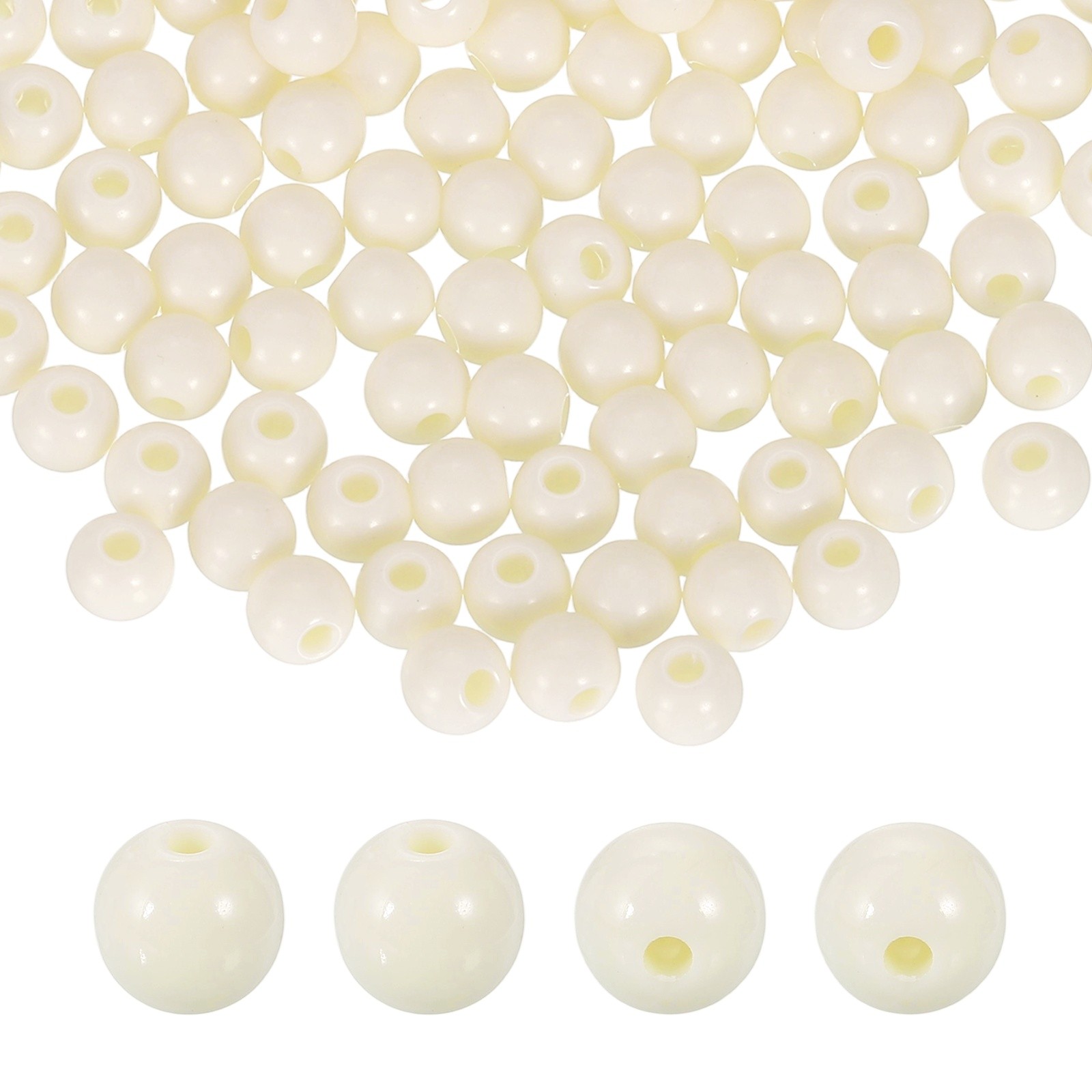 100pcs Creamy White Acrylic Round Beads 6mm Plastic Resin Loose Bead