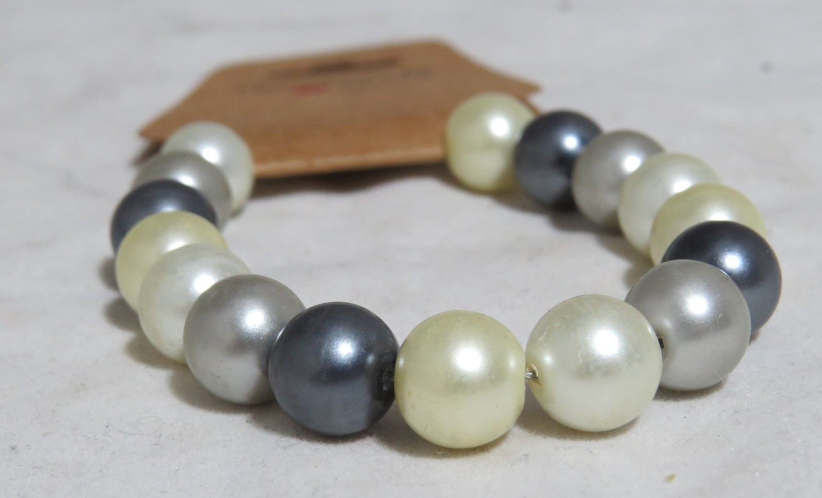 Handmade Gray, Dark Gray & Ecru Glass Pearl Bracelet