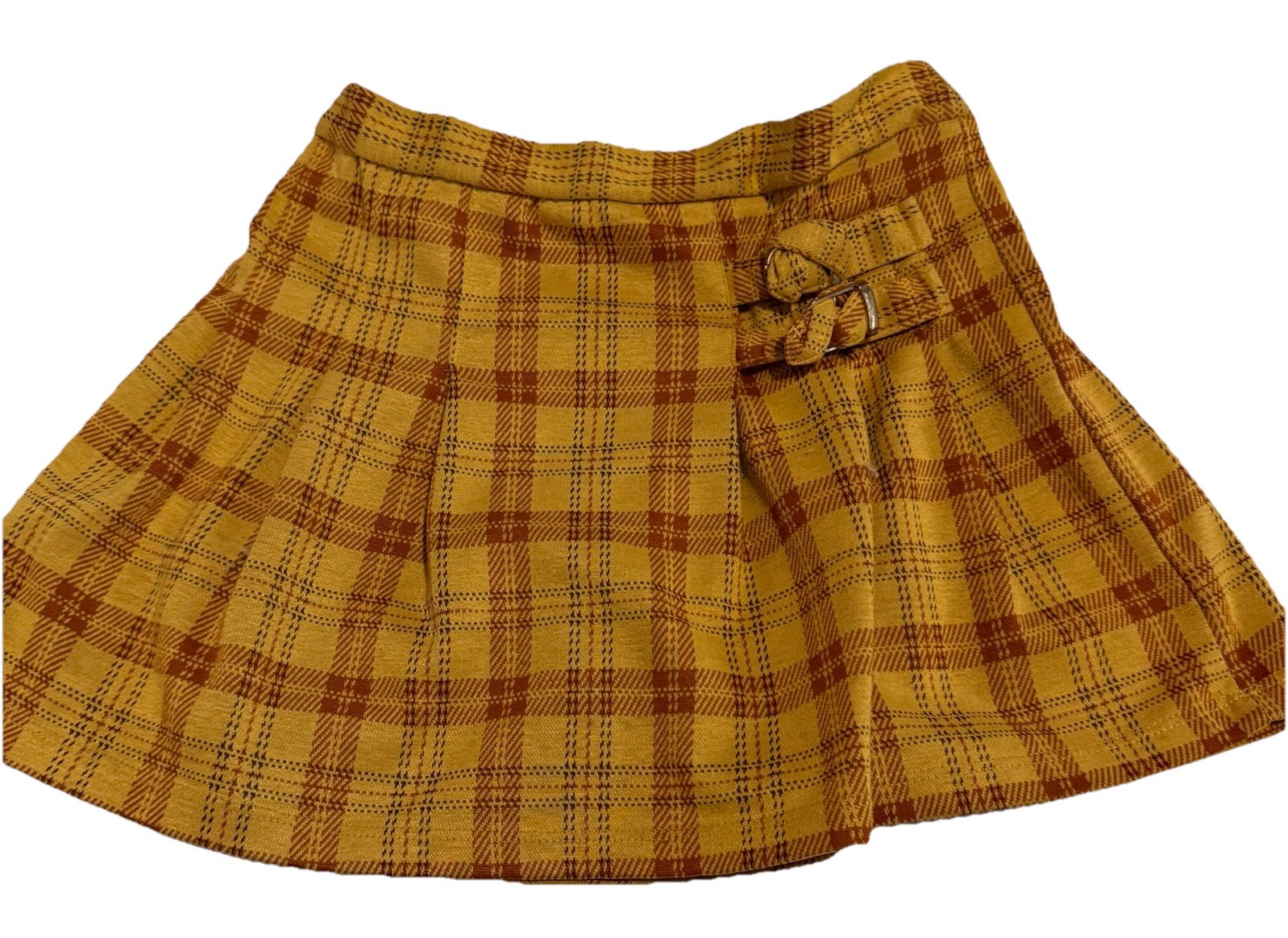 Girls Yellow Orange Plaid Skirt Size 10 Btween Spring Buckle Detail