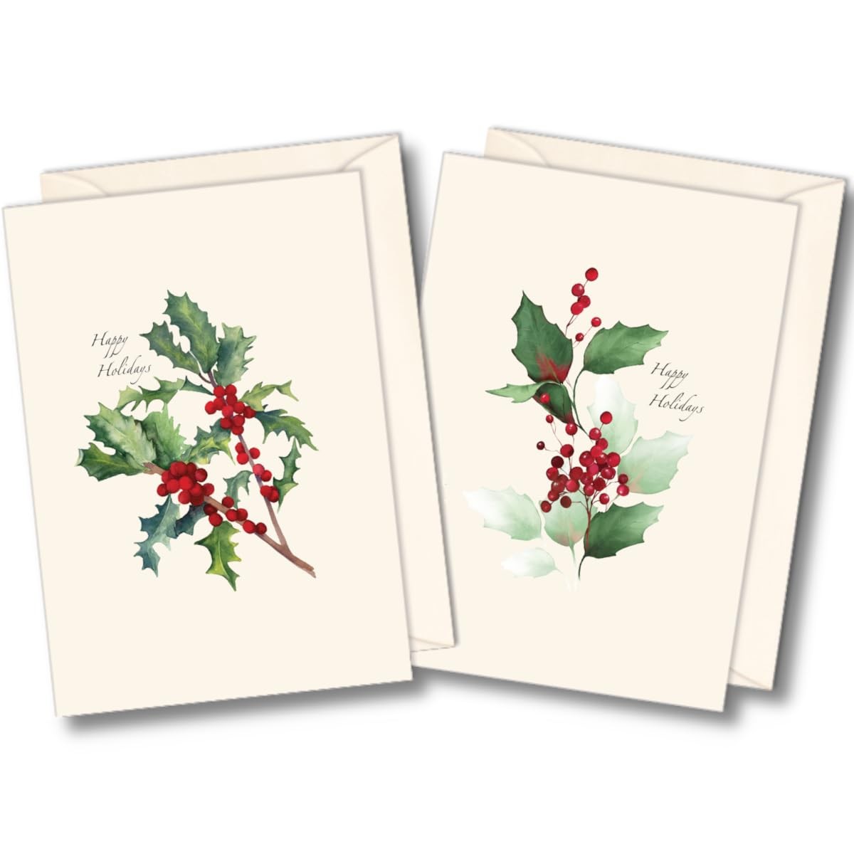 8 PCS Christmas Holly Assortment Notecard Set Blank Cards Envelopes Decor