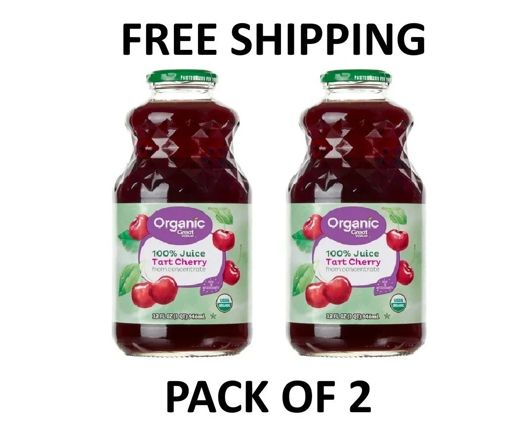 Great Value Organic 100% Tart Cherry Juice, 32 fl oz, Pack of 2