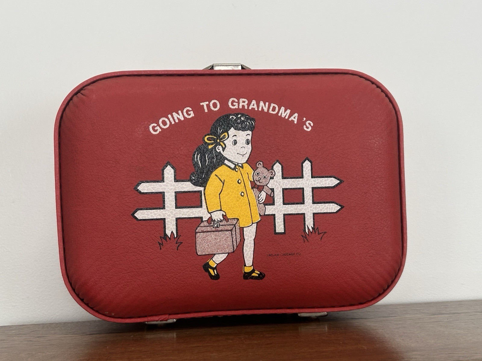 Vintage 50s 60s Suitcase Trojan Luggage Company Retro Kids Going to Grandmas Red