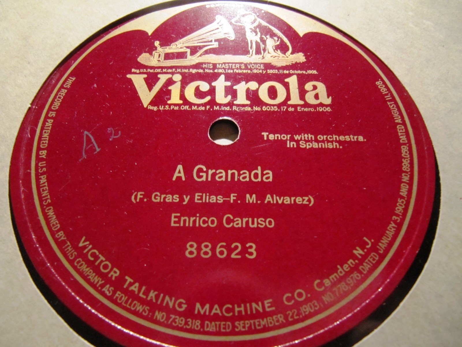 1918 Enrico CARUSO Latin Cancion andaluza A GRANADA Francisco Gras ALVARES 88623