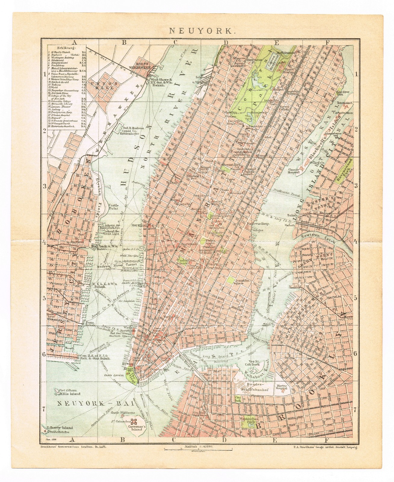NEW  YORK CITY 1899  DATED !  Brooklyn Manhattan plan  Original Map NY STATE USA