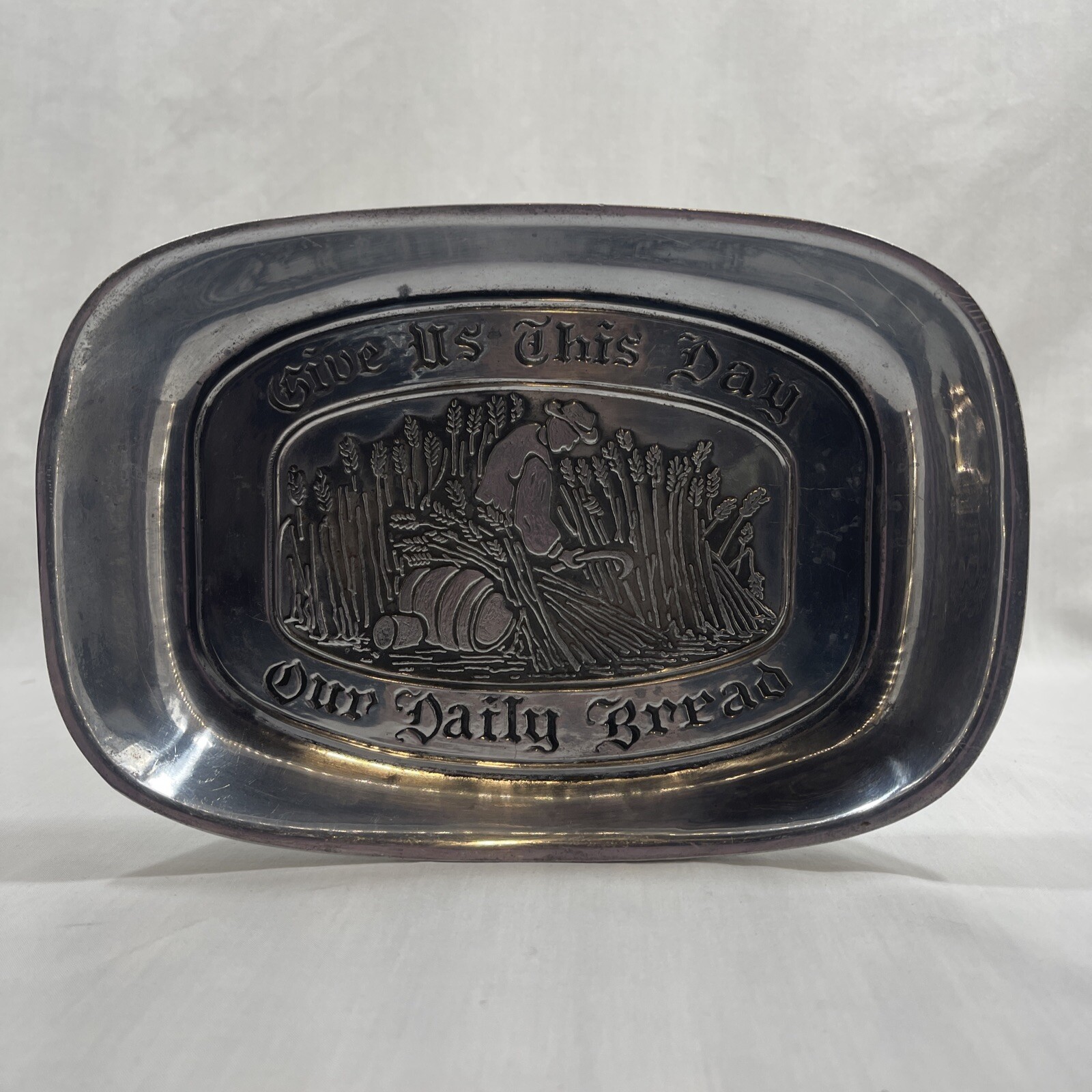 Vintage Duratale Pewter By Leonard Give Us This Day Bread Tray - ITALY