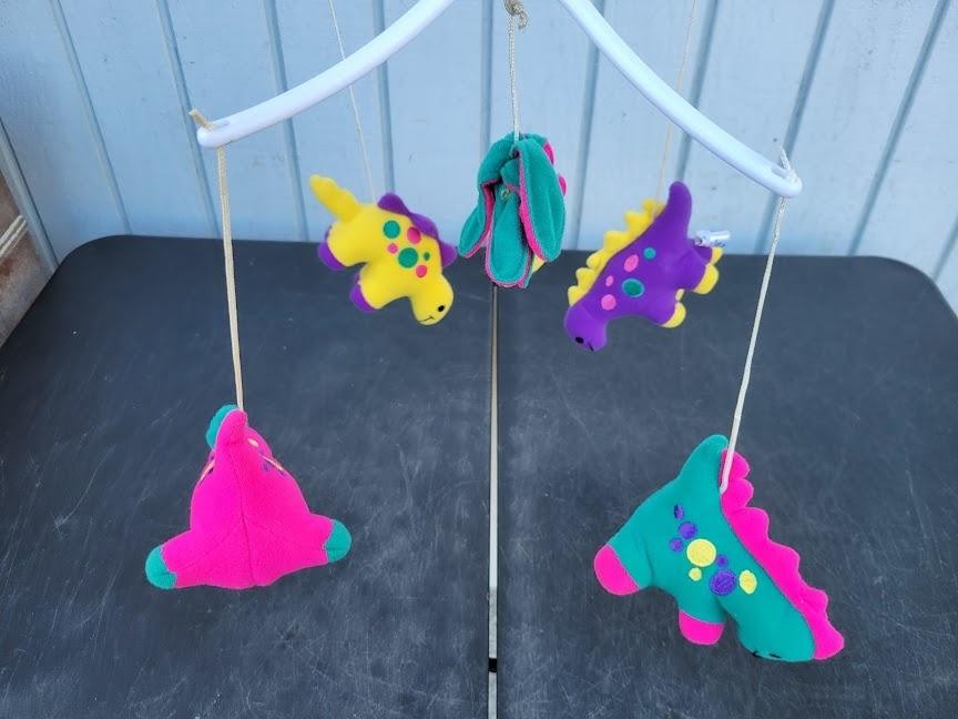 Vintage 1993 Kids II Dinosaur Crib Mobile Multicolor Plush Baby Boy Nursery