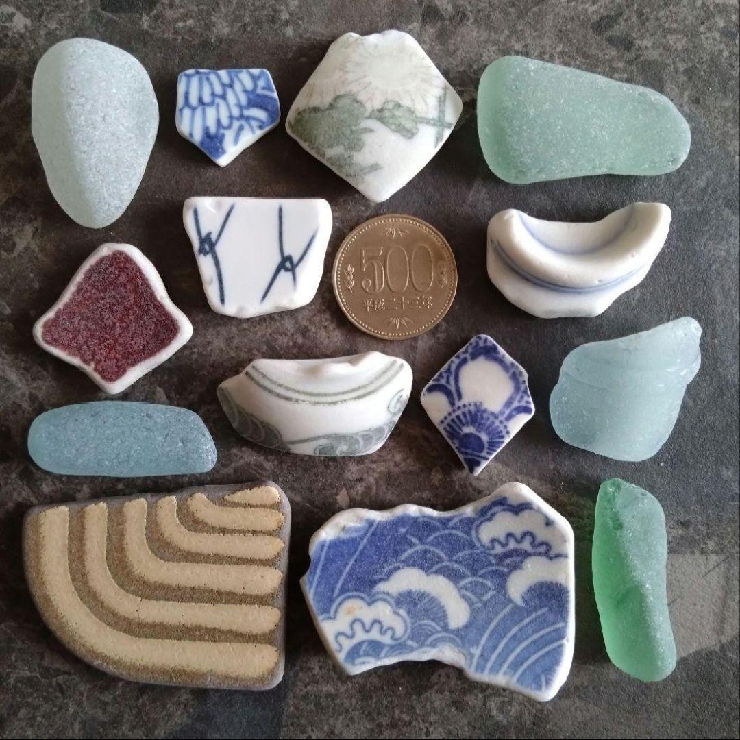 Sea pottery & sea glass Shell Genuine  Surf-Tumbled From Japan 
